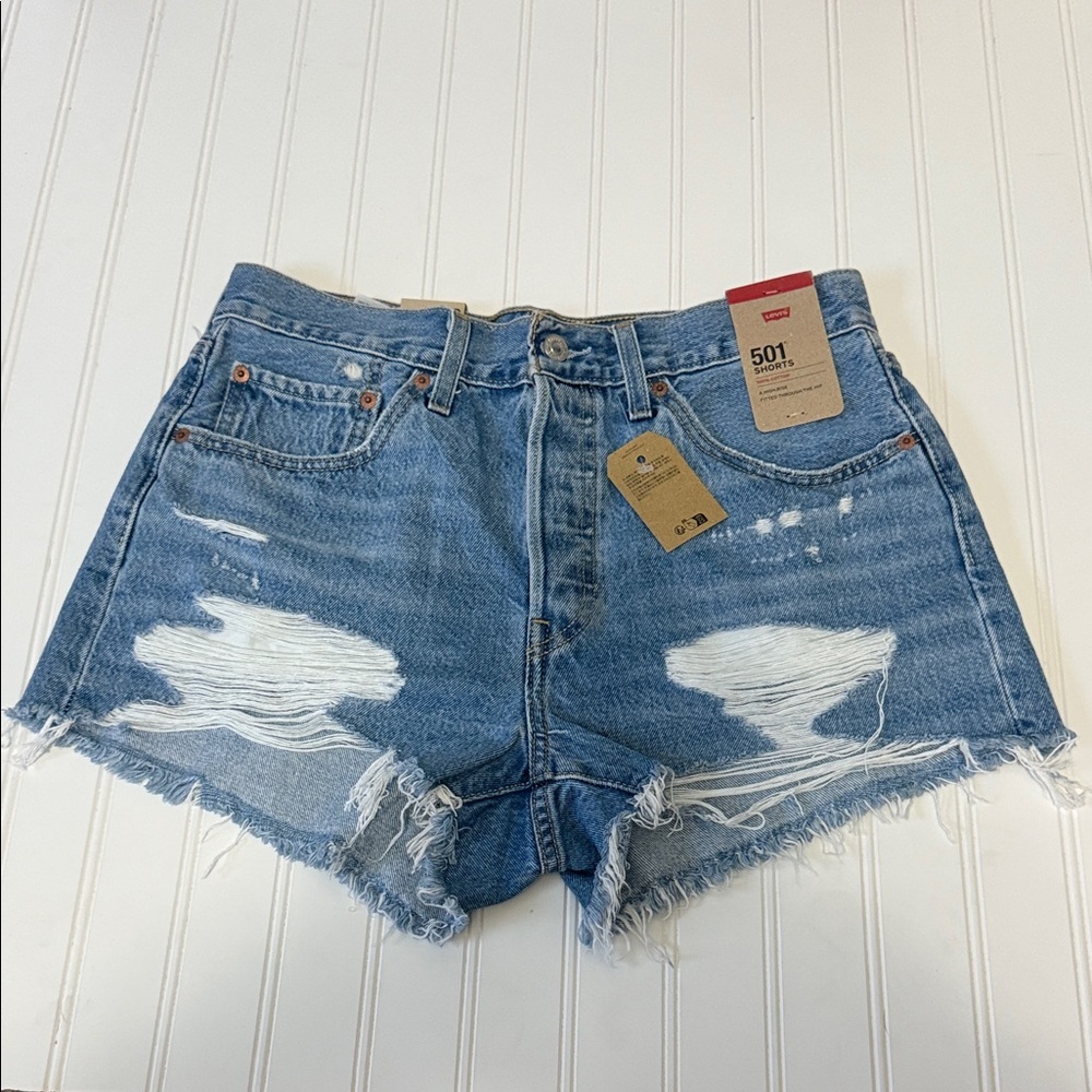 Levi's 501 High Rise Women's Light Blue Distressed Jean Shorts Size 30